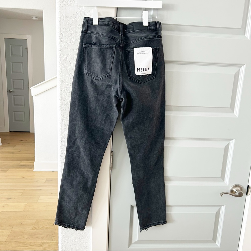 NWT Pistola Keaton Washed Black Distressed High Rise Slim Straight Jeans - Picture 4 of 6